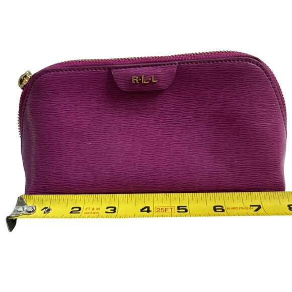 Ralph Lauren Purple Leather Cosmetic Bag W/Gold Zipper & Monogrammed RLL Logo - Picture 9 of 10